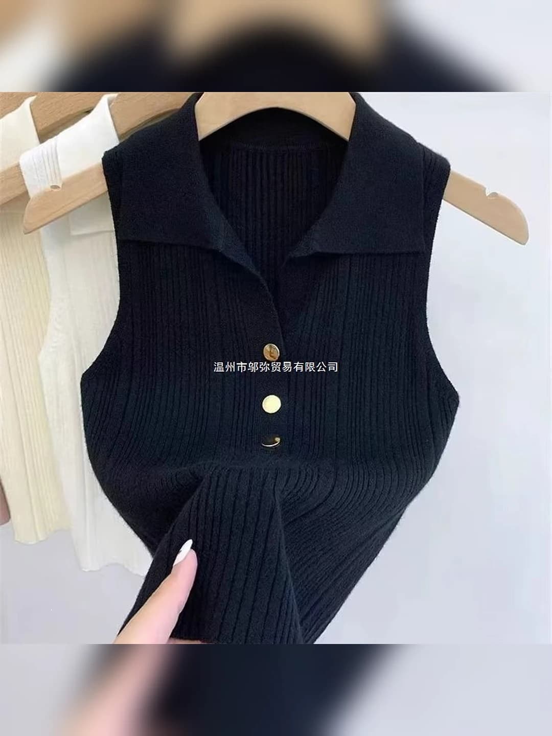 Women's sleeveless vest, short sweater for autumn-winter, solid colour, POLO collar, sleeveless, cropped