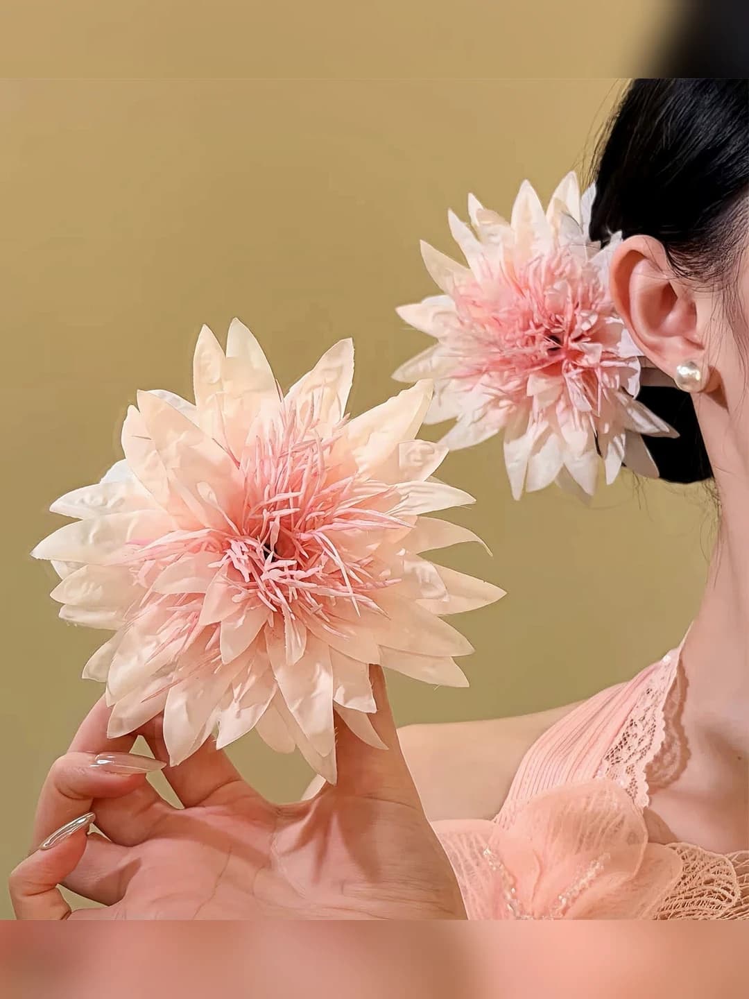 Women's flower hair clip: pink anemone, handmade, vacation style hair accessory