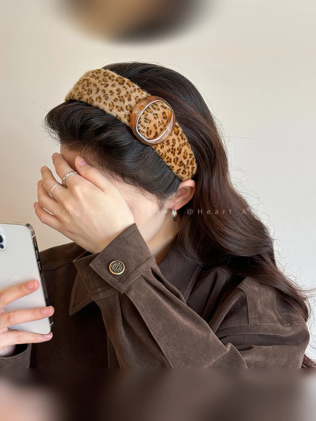 Brown leopard ring, wide band headband