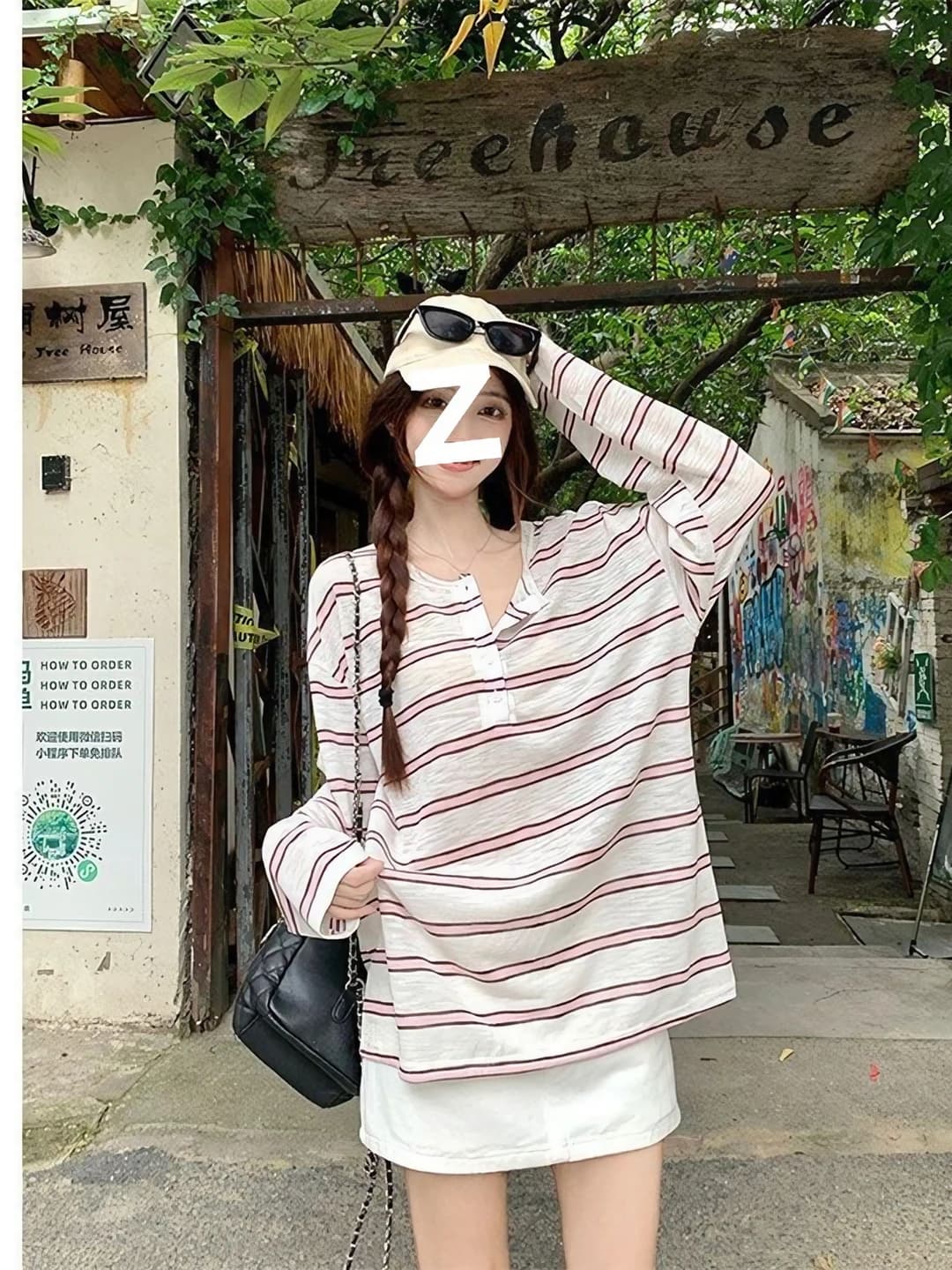 Women's sun-protective striped long sleeve loose fit longsleeve, mid-length, casual style