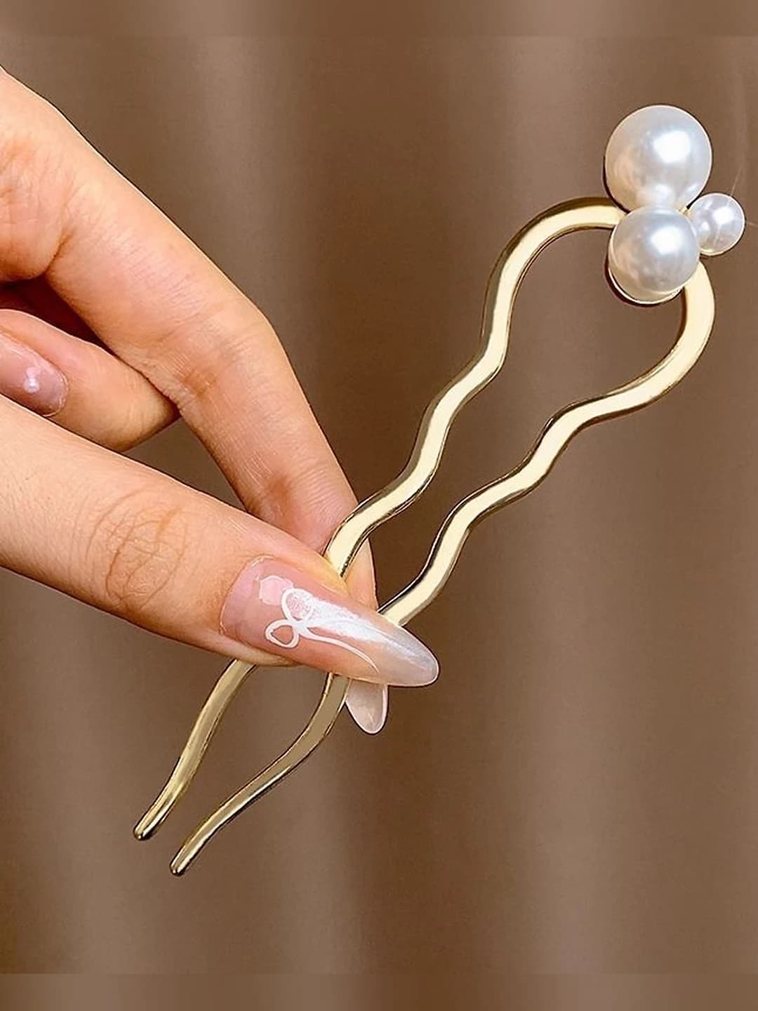 7# Gold pearl wavy U pin ~12cm