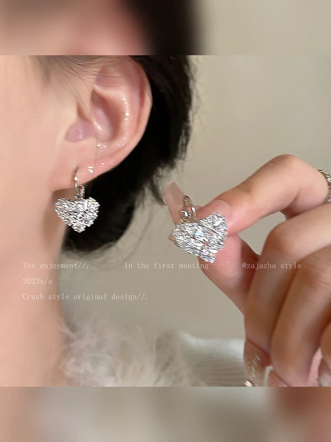 12# Heart zircon earring - A2722 silver