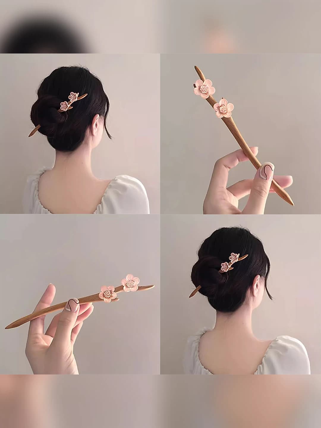 Women's wooden flower hair pin (kanzashi) in new Chinese style
