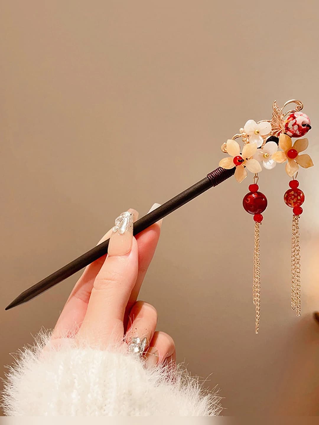 Clover zircon tassel hairpin