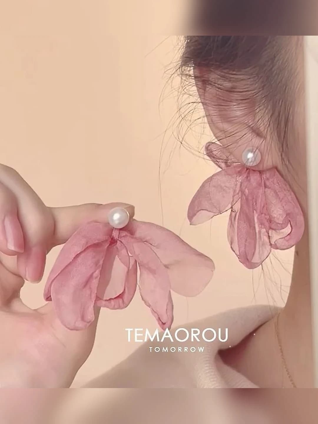 1# Прозрачные шифоновые цветочные серьги [Розовые]