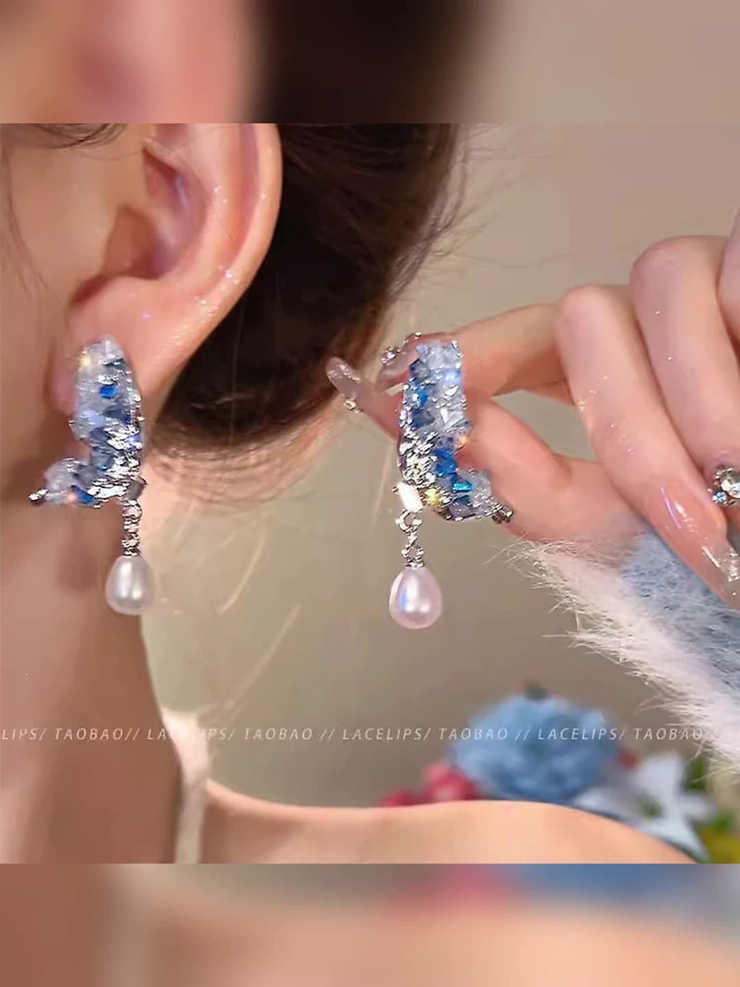 13# Butterfly pearl earring - A1328 silver