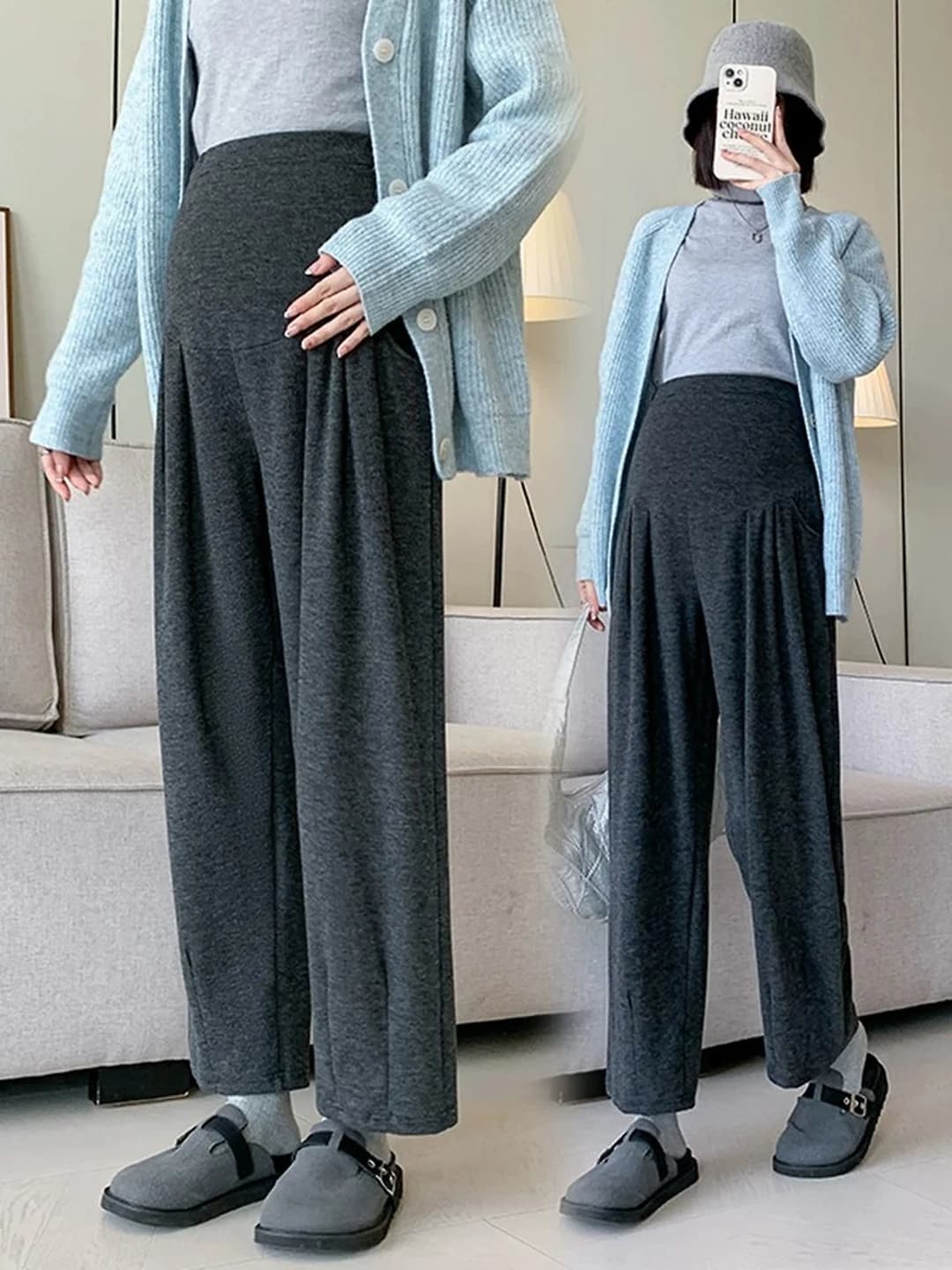 Women's 2026 ankle-length wide-leg trousers for petite, high waist, loose fit, stretch, spring-autumn