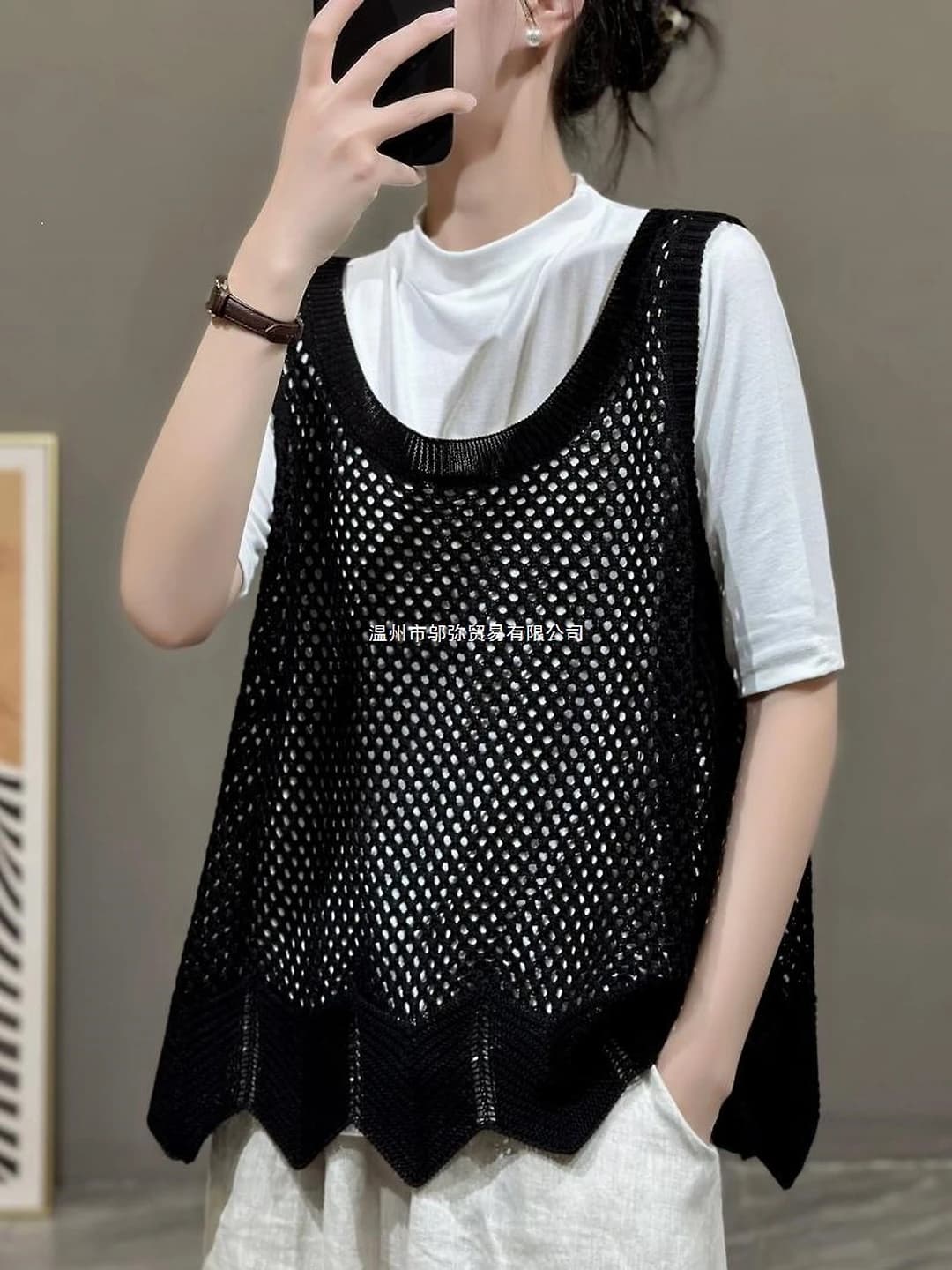Women's plus size thin loose fit slimming solid colour ice-silk fabric sleeveless vest
