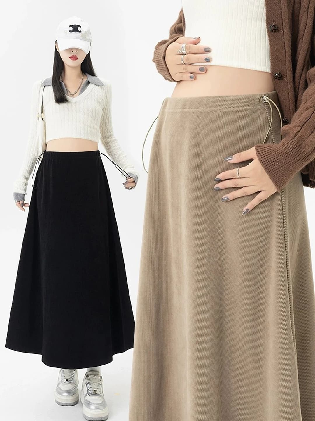 Women's A-line skirt 2026 spring-autumn, slimming mid-length, solid colour, sleeveless, for outerwear