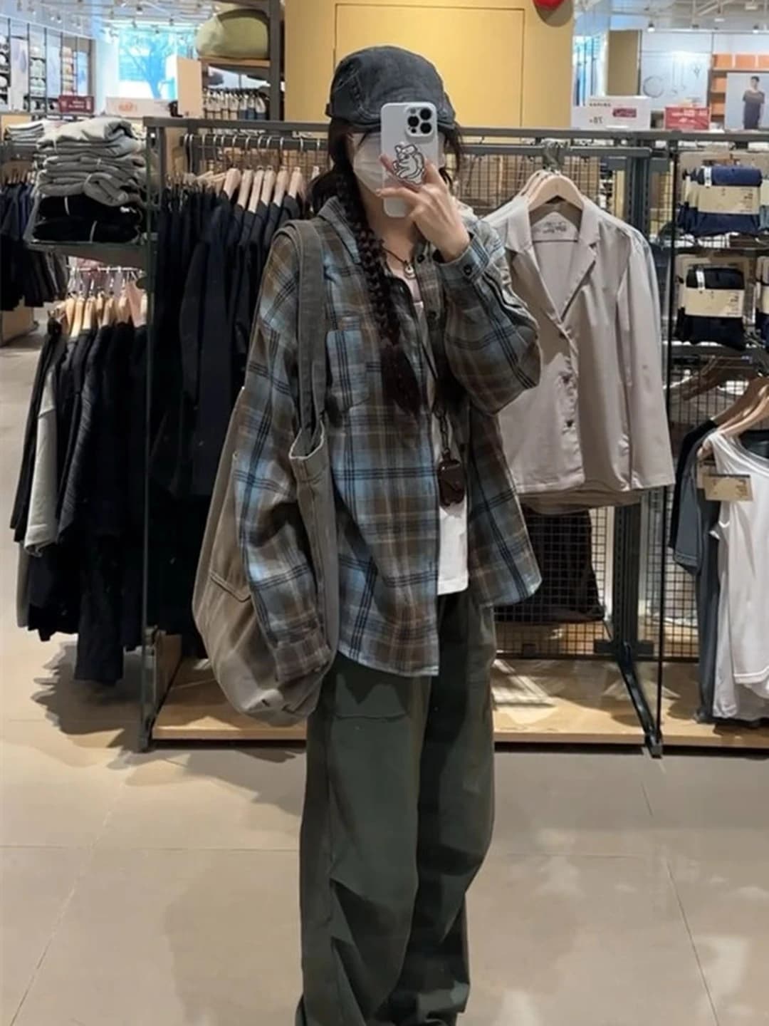 Women's checked long-sleeve shirt, retro, thin, loose fit, casual, spring-autumn