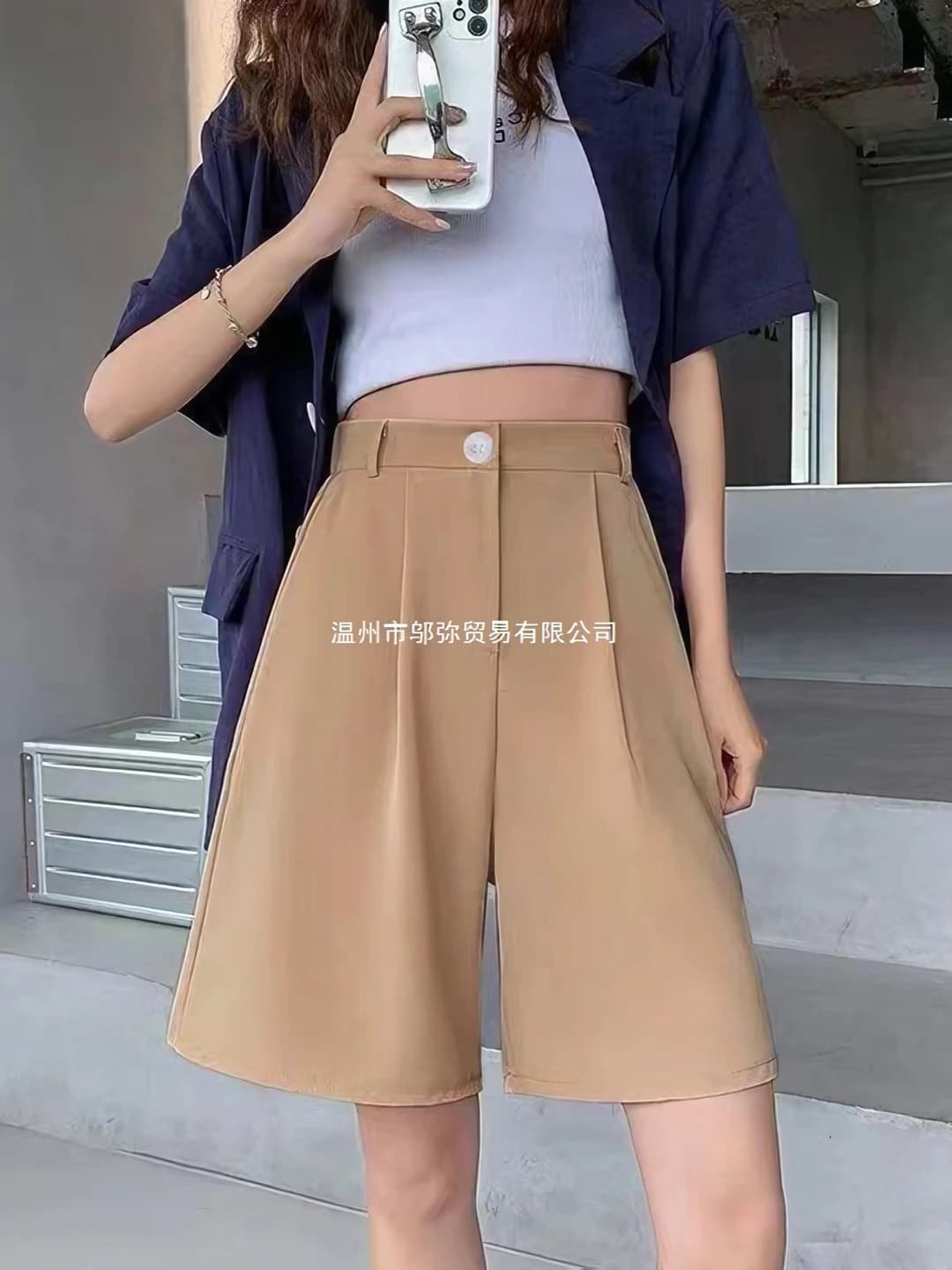 Women's 2026 A-line high waist slimming knee-length shorts, thin fabric, for summer