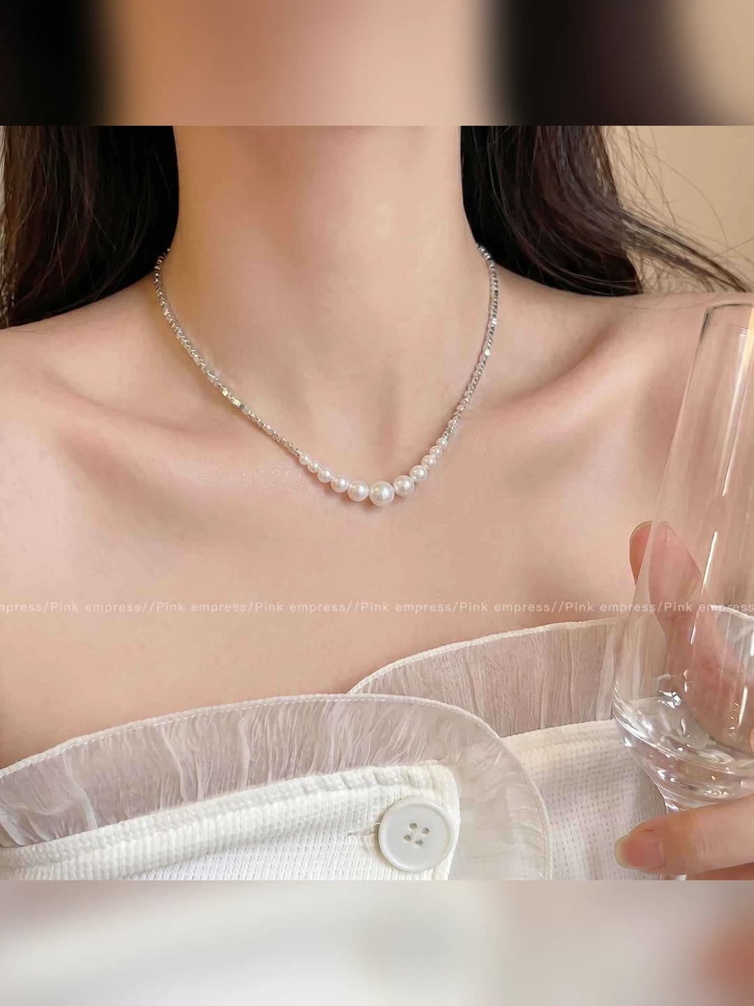Women's pearl chain necklace: 2026 Korean style, regular chain, design element - geometry, 31-40 cm