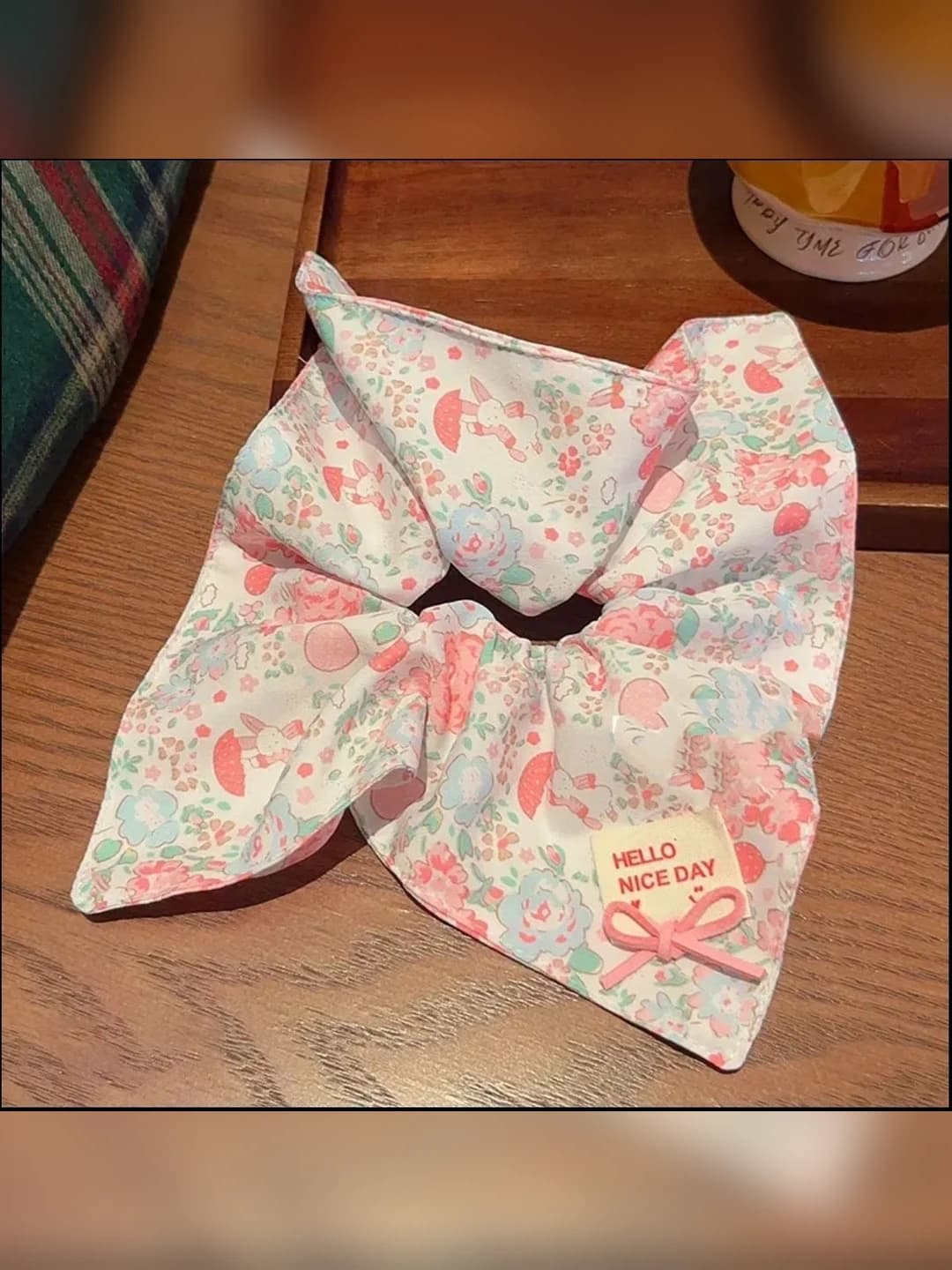 3# Pink floral square scarf ring ~21*22 cm