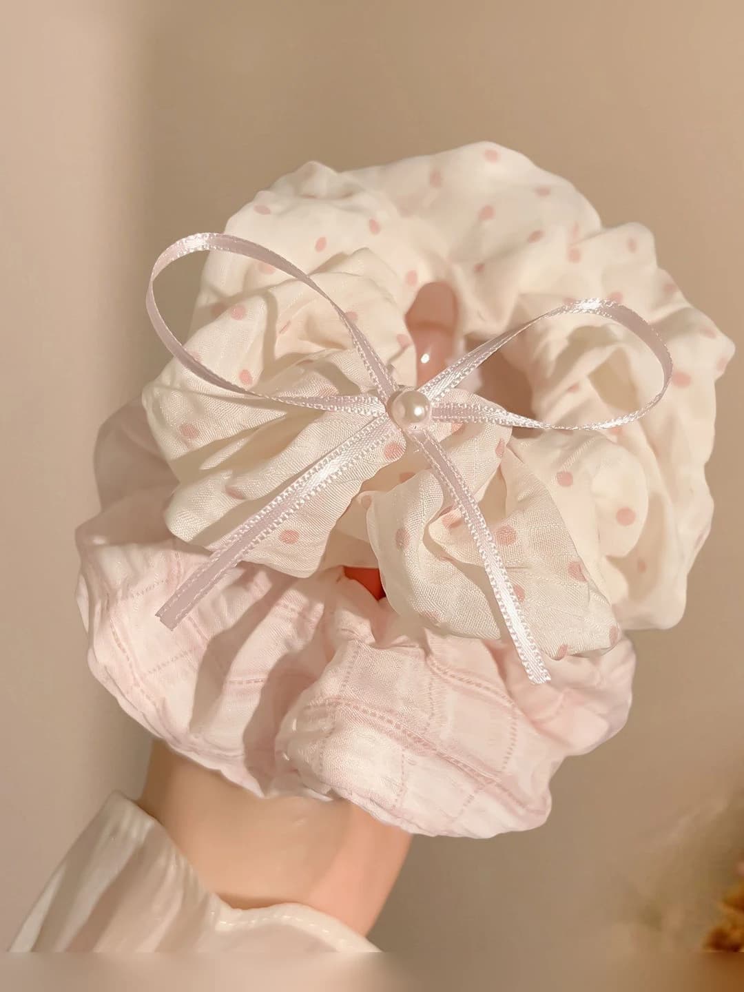 1# Pushti gulli katta soch to'ri 2 to'plam - ~10 sm mato+rezina