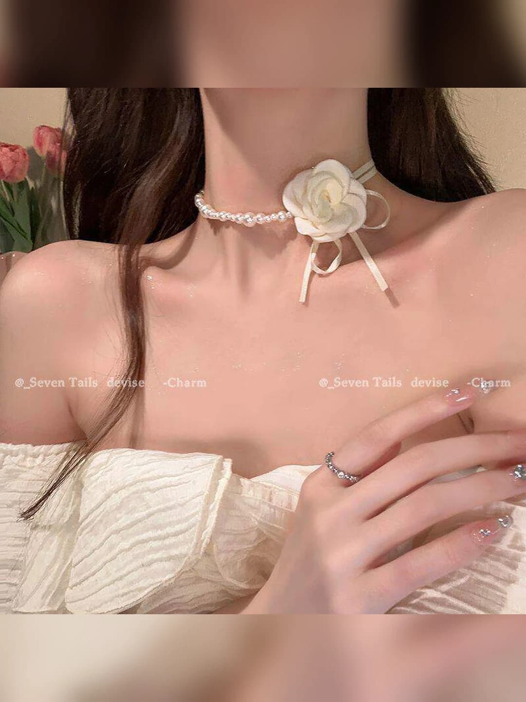 Women's choker: camellia and pearl, short, geometric design element, light luxury style, everyday occasion