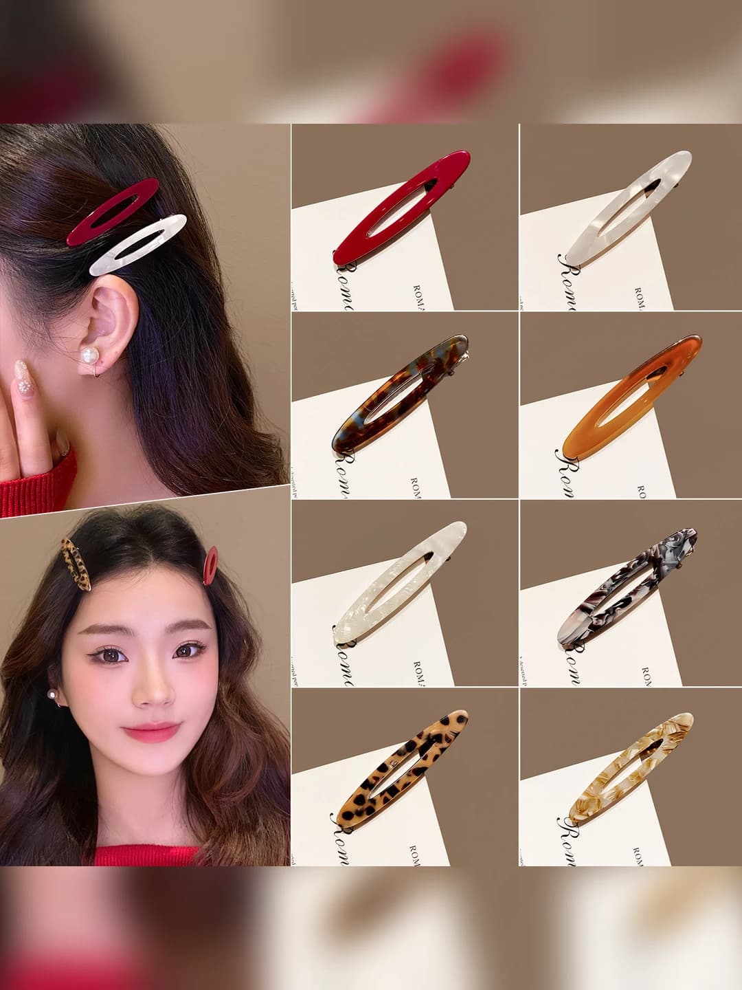 Women's hair clips and combs: oval hair clip with cutouts made of imitation acetate