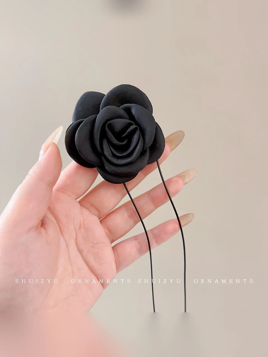 Black fabric flower