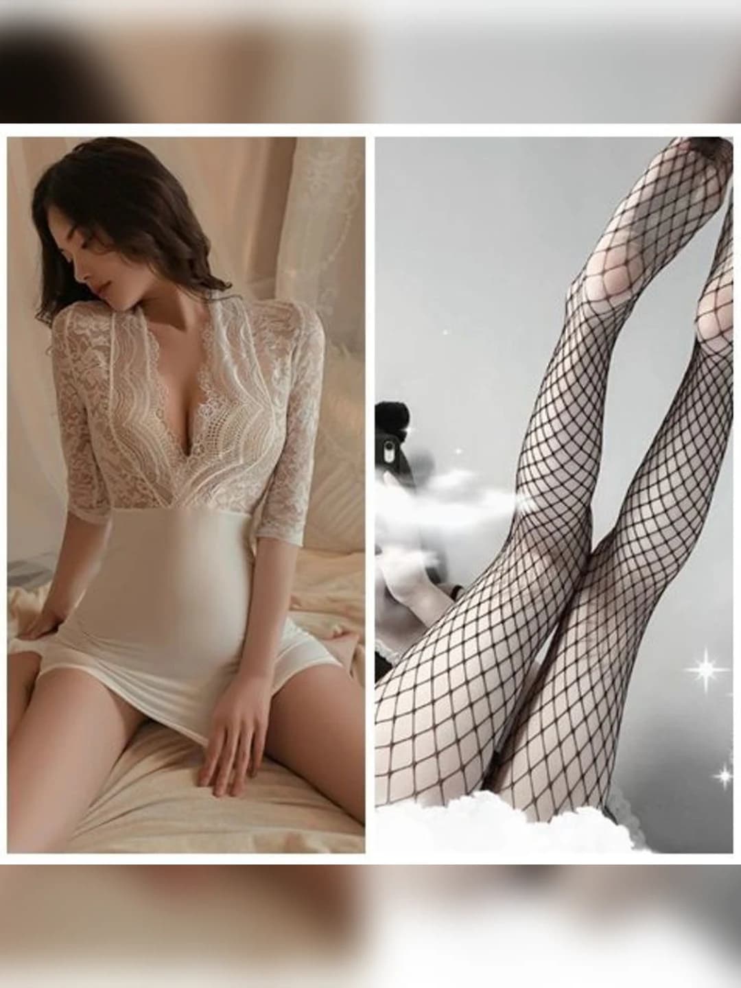 White pencil skirt + black big-eye fishnet tights