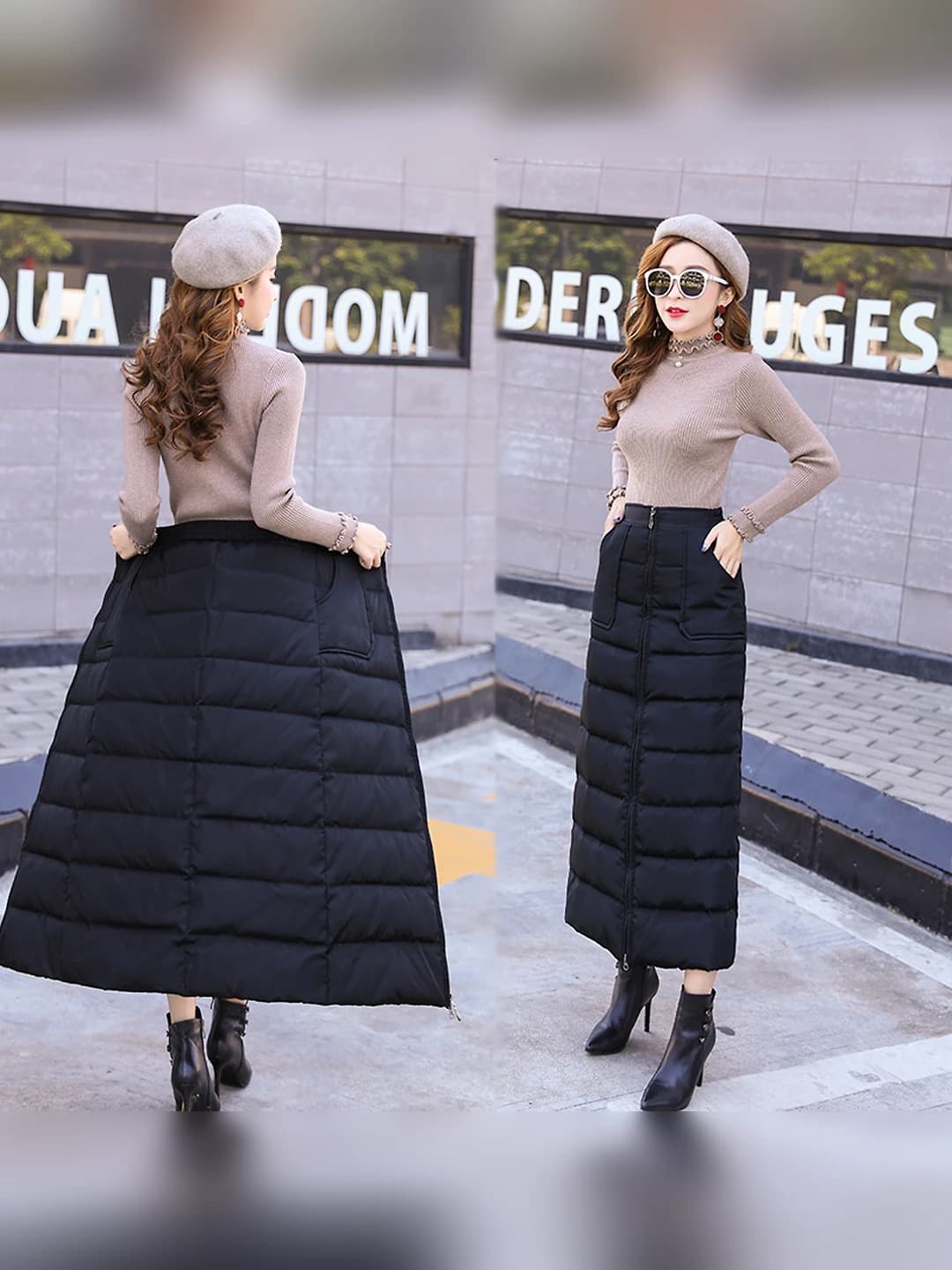 Women's A-line thickened down-alternative fill mid-length skirt, autumn-winter, retro style