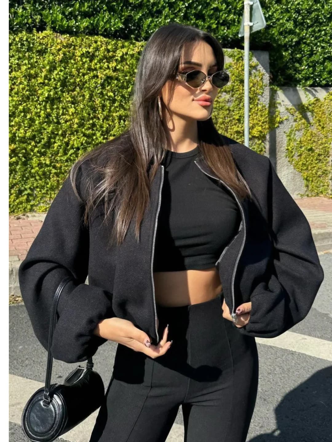Women's 2026 spring-autumn demiseason jacket, crew neck, long sleeve, zip, polyester, thick, regular length, street style