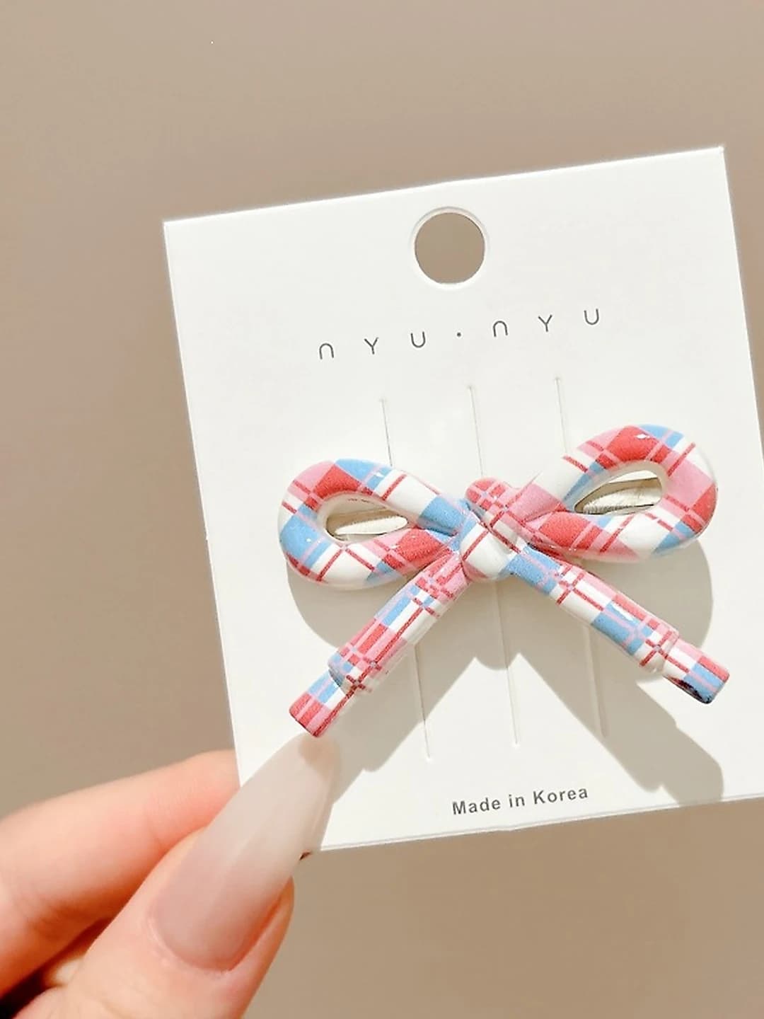 4# Bow, blue plaid, 5 cm