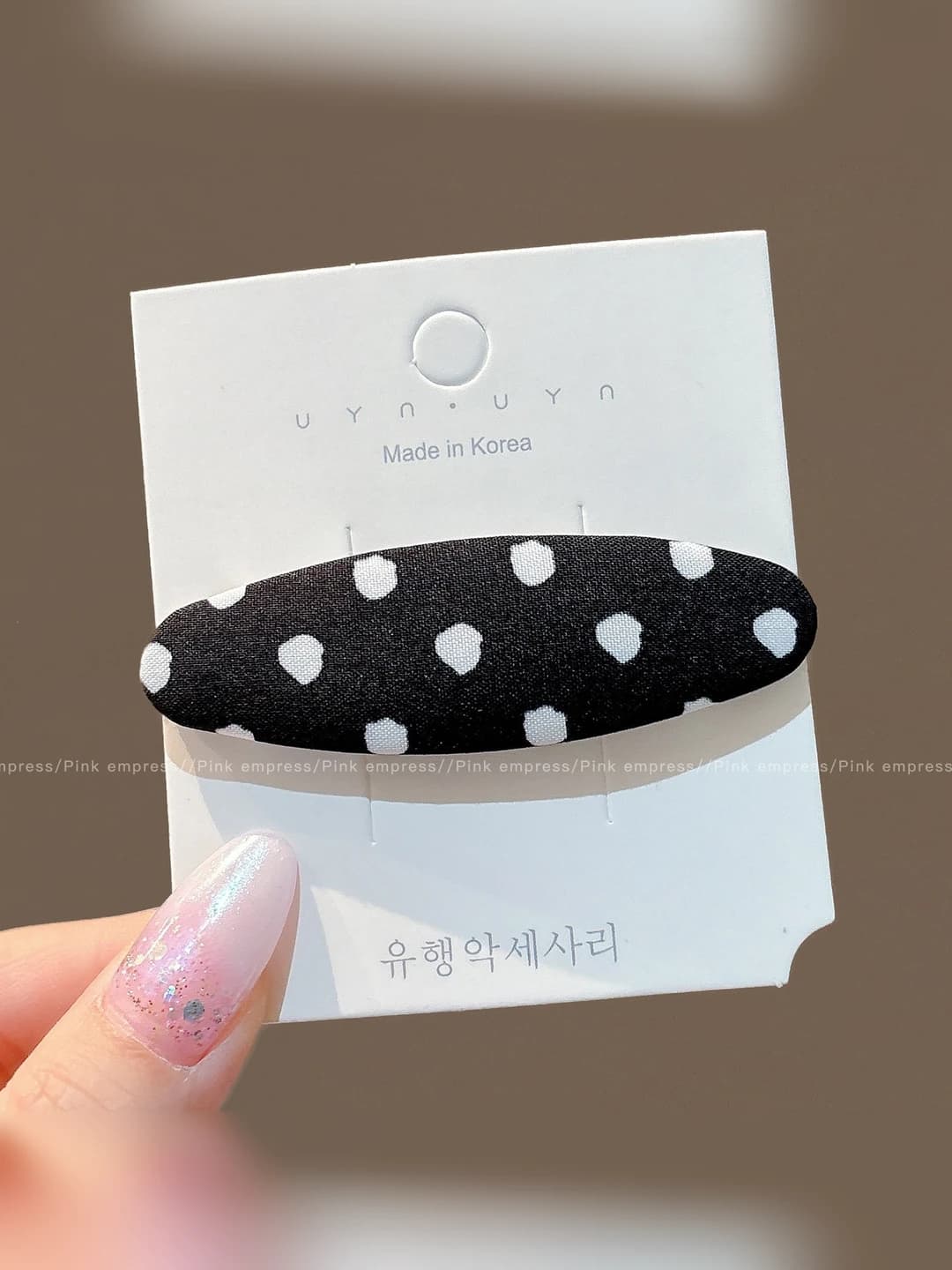 1# Black polka dot BB clip, 7 cm, fabric+alloy
