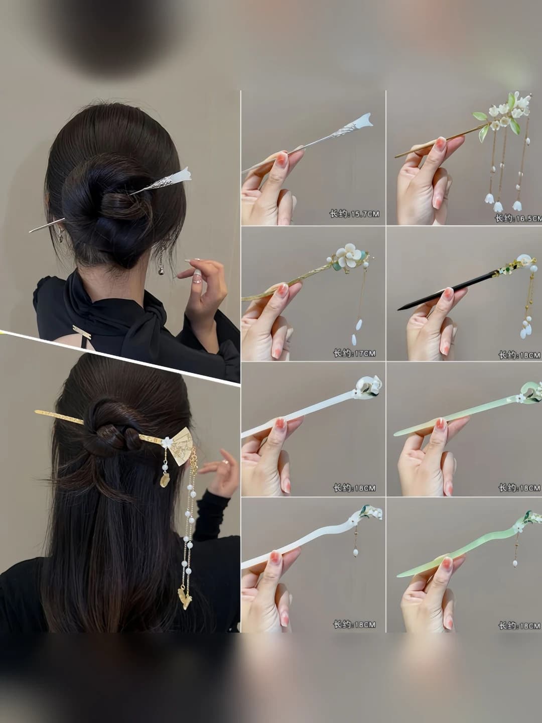 Women's retro style hairpin with floral design, pearls and tassels