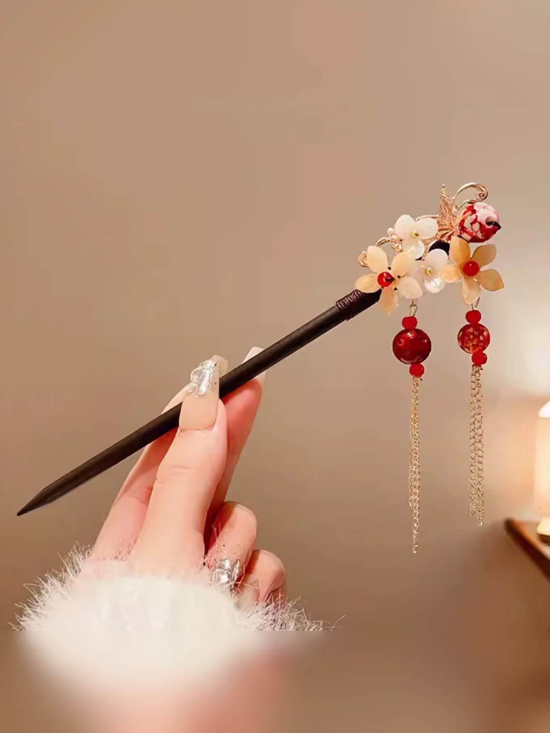 Clover zircon tassel hairpin