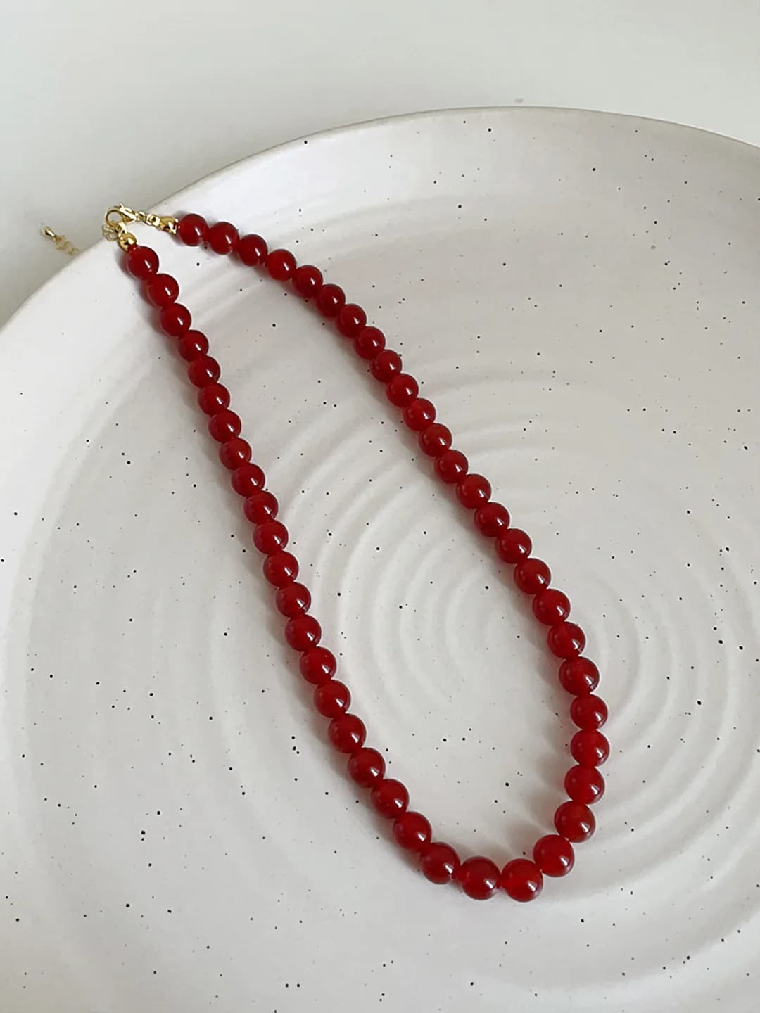 8mm red agate necklace, 18K gold