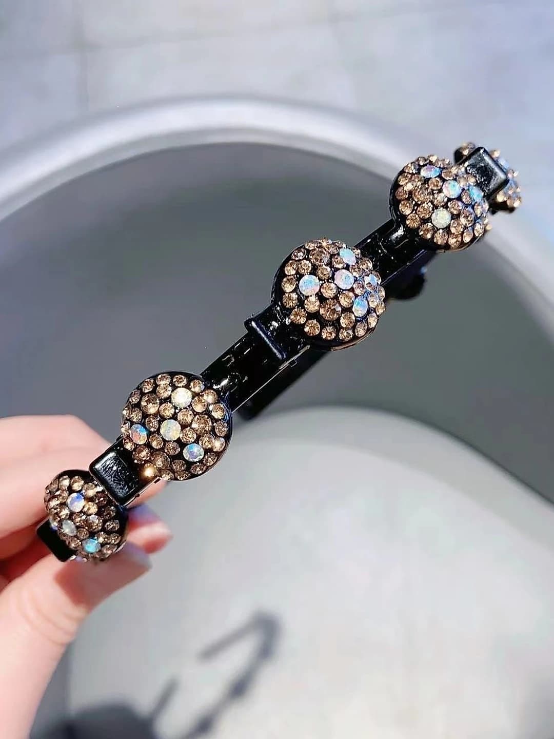 Champagne headband, acrylic and rhinestones