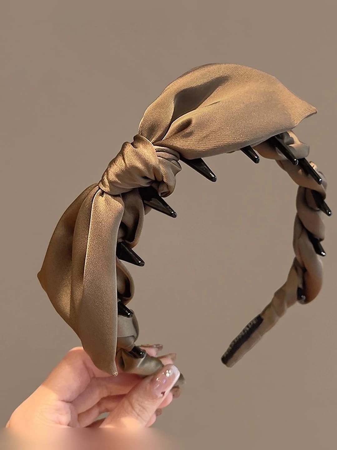 Light coffee large bow headband
