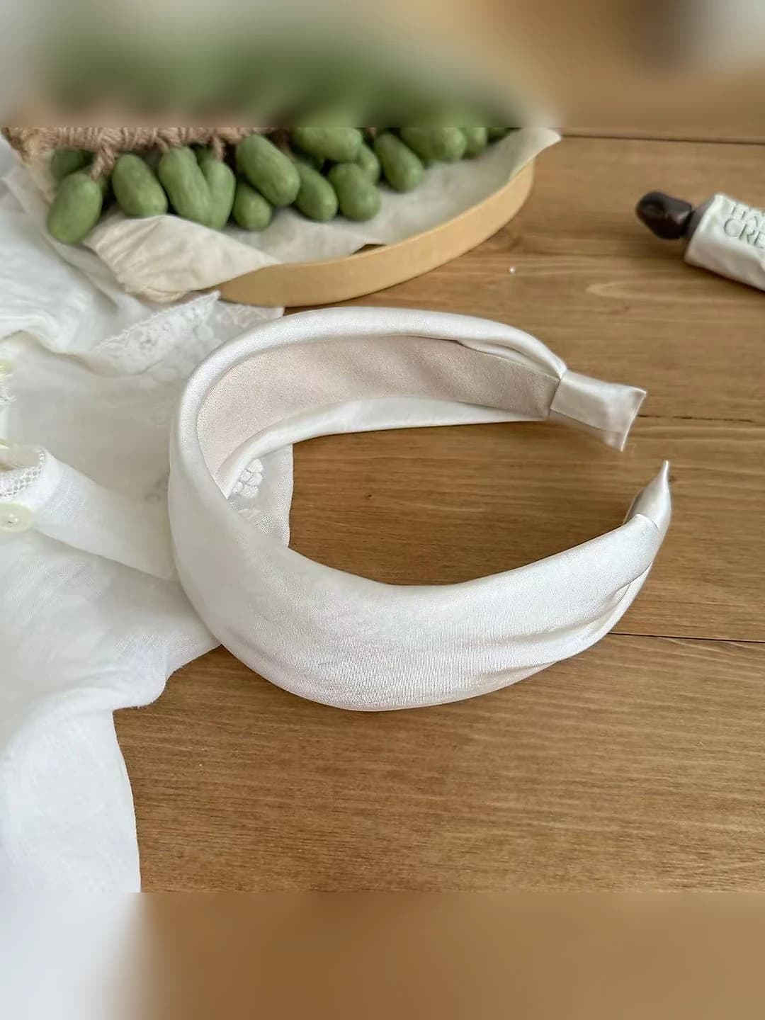Beige satin wide headband