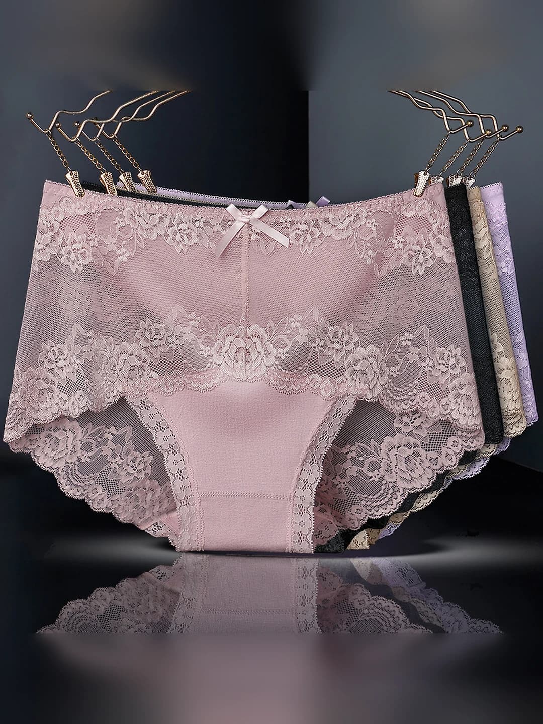 Женские антибактериальные кружевные трусы, бесшовные трусы с кружевом средней талии