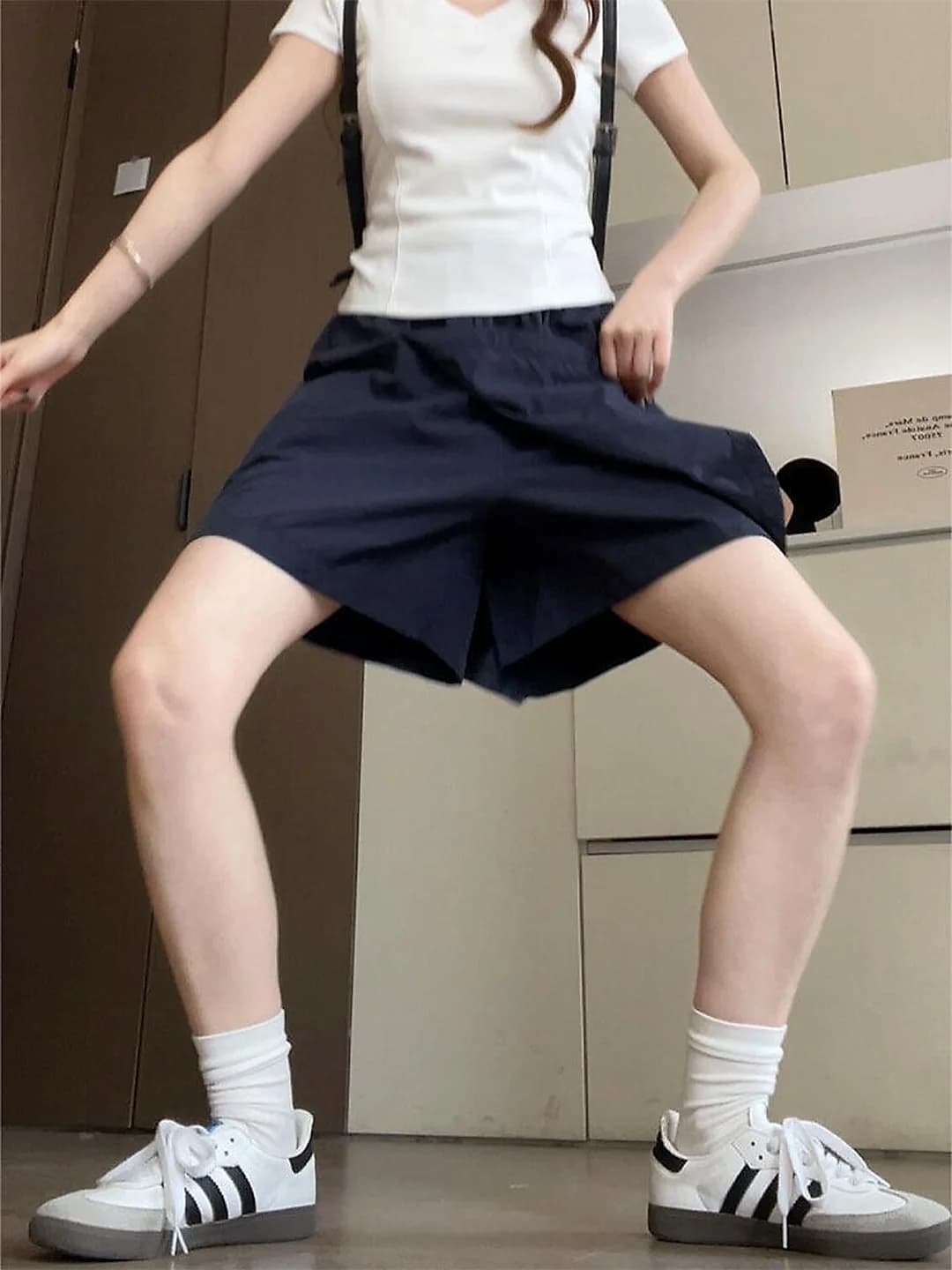 Women's summer skort, ice-silk fabric, loose fit wide-leg trousers, knee-length shorts, high waist, casual style