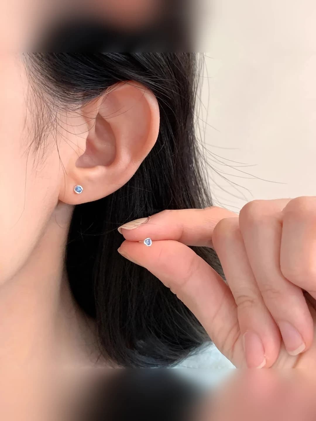 Мини серьги с цирконом (синий)