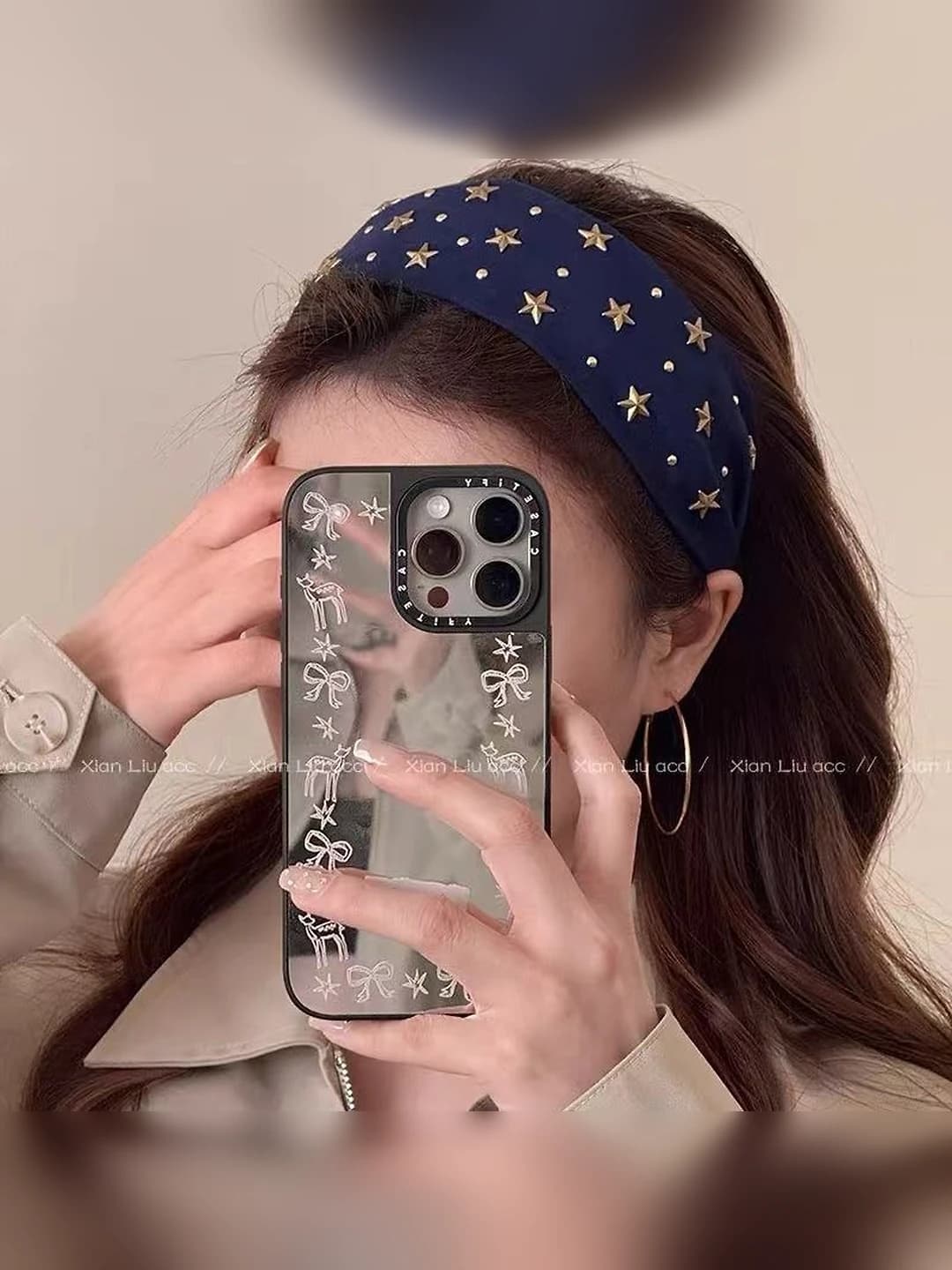 Women's wide blue star headband in Korean style, 2026
