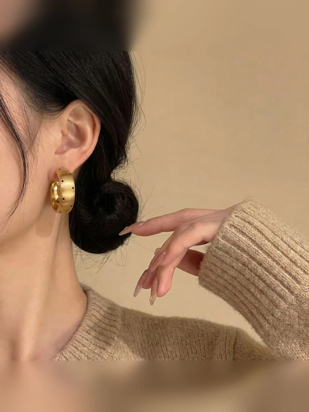 Gold brushed with black dots earrings