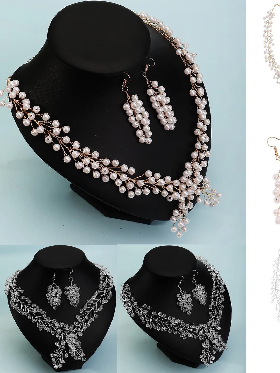 Women's jewelry set: fruit pattern, forest style, handmade imitation pearl and artificial crystal chain necklace and earrings