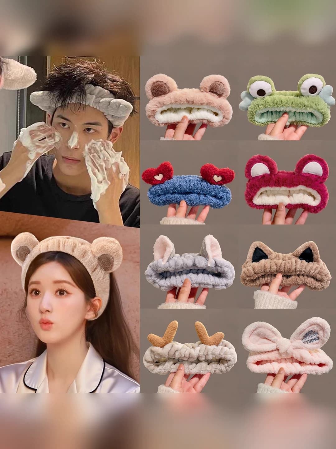 Women's 2026 Korean style non-slip plush hair headband for face washing and masks, bear design element