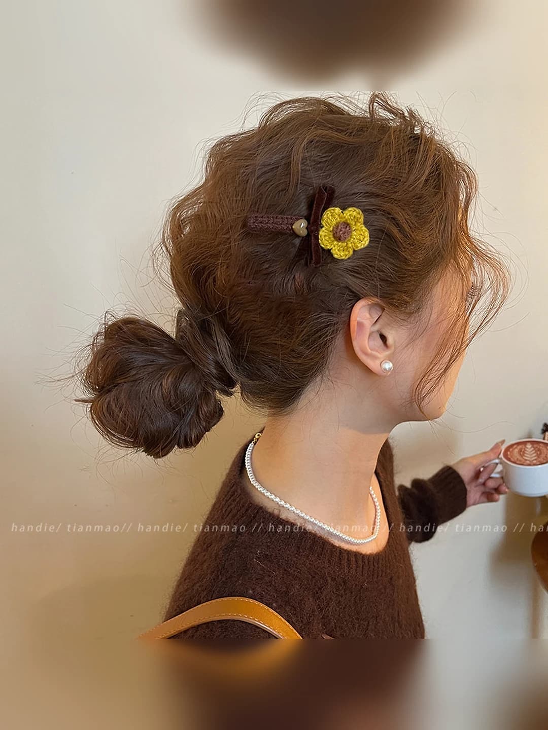1# Yellow flower bow 7.5 cm
