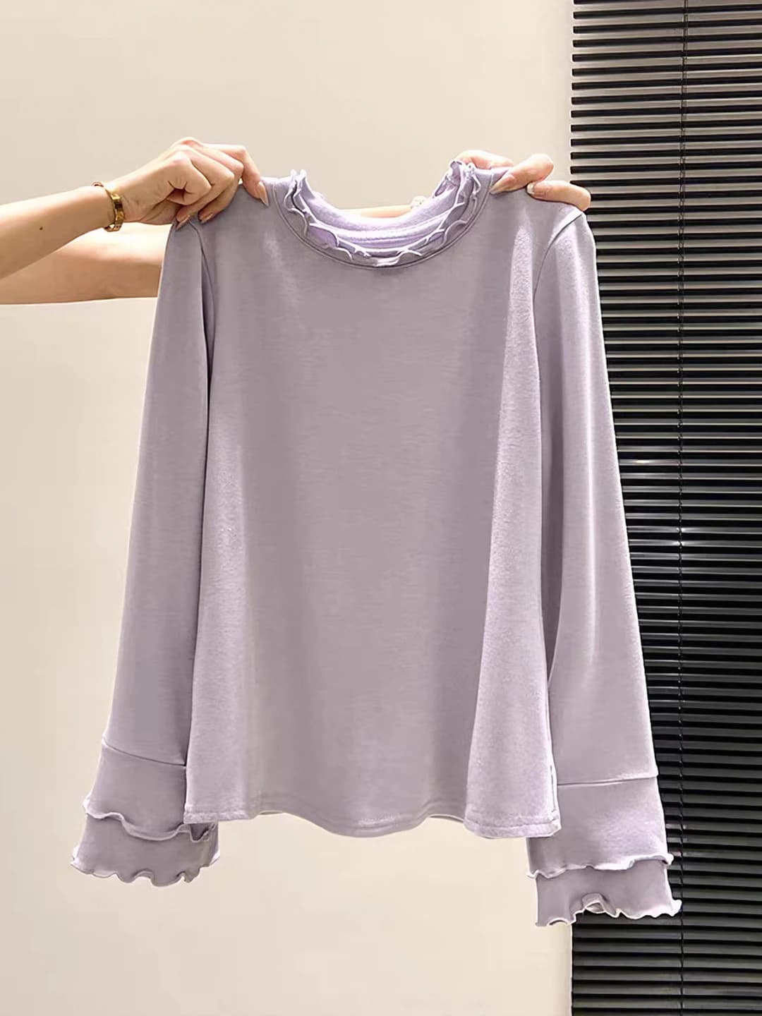 Women's spring crew neck long sleeve purple slimming longsleeve