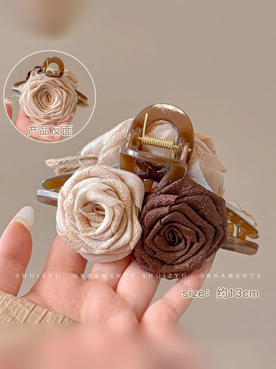 Beige+coffee dried rose clip