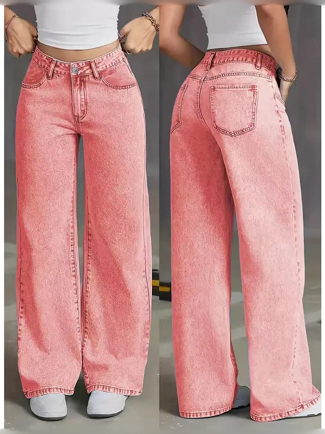 Ayollar uchun yozgi keng va klesh jinsi shimlar, baland belli, to'g'ri kesim, bo'sh (oversize), yirtiq-dizayn, kundalik uslub