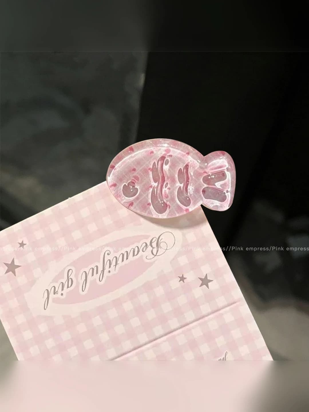 Jelly peach pink mist fish clip, 3.2 cm