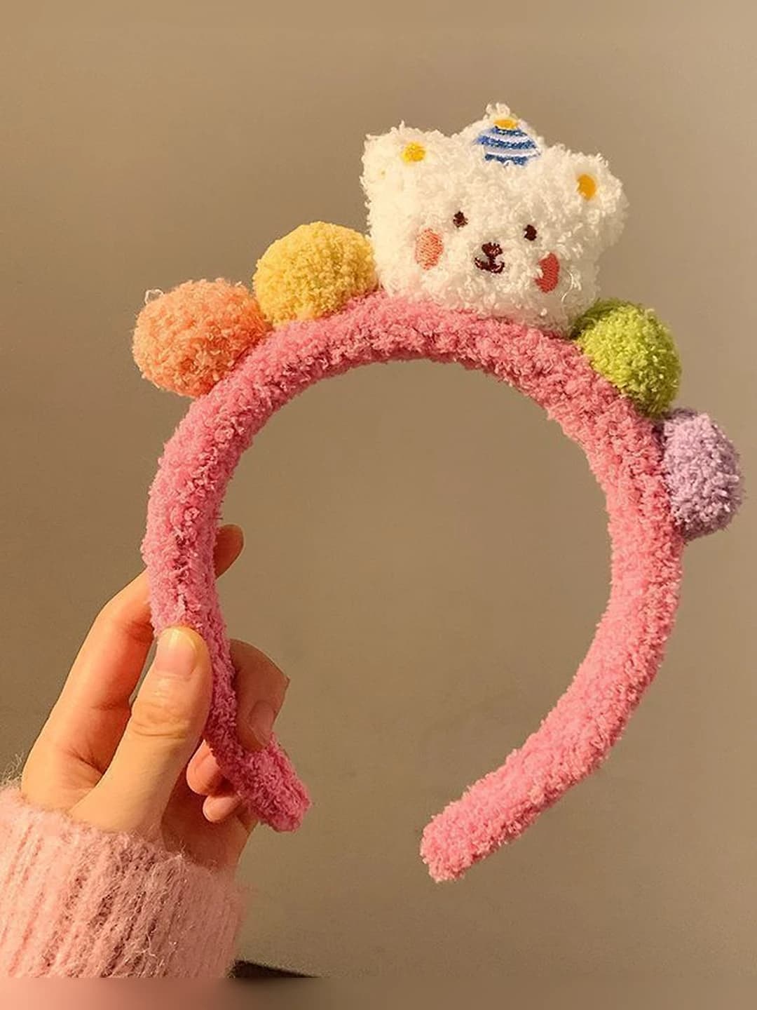 Pink white bear headband