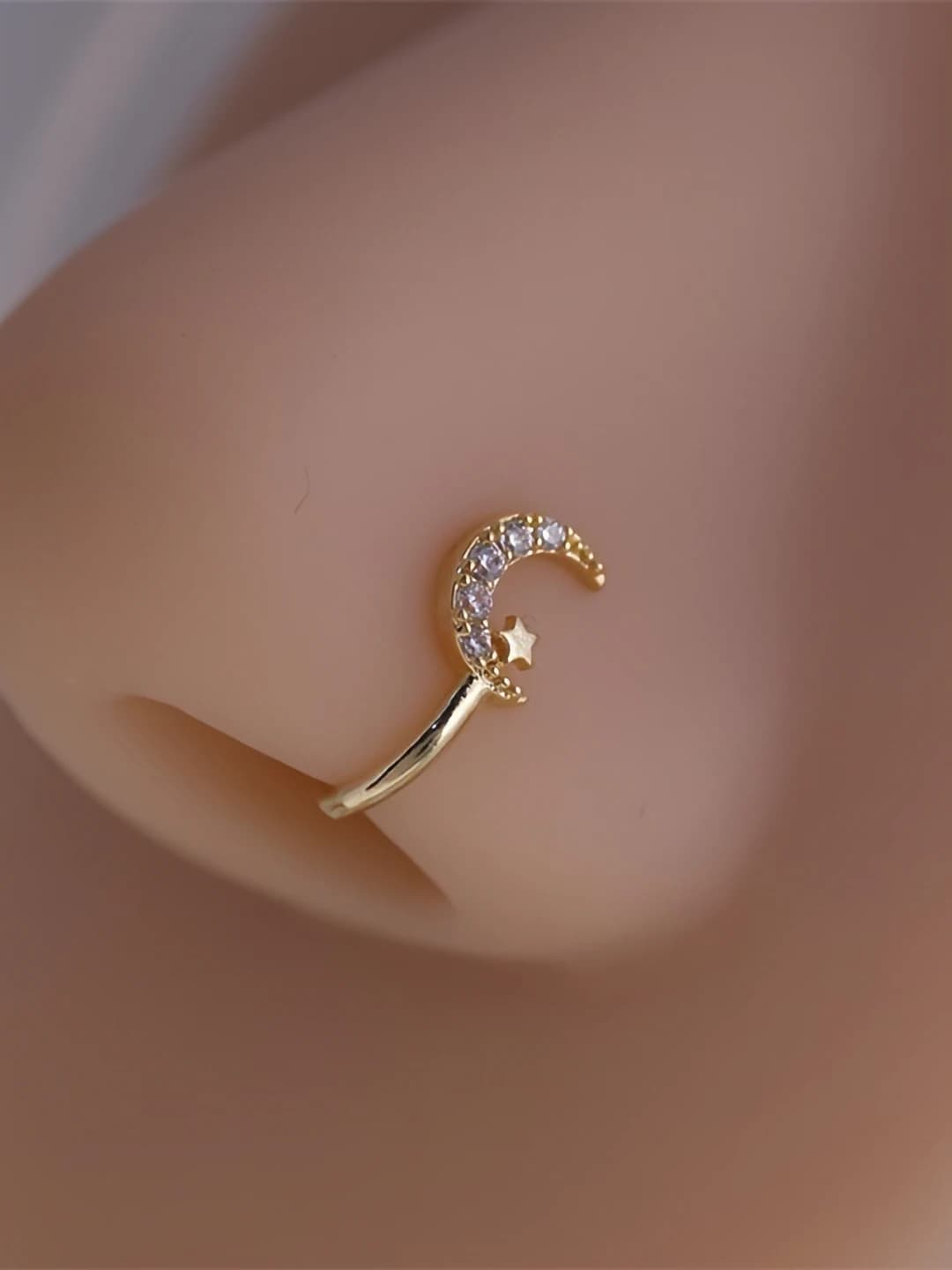 Women's U-shaped no-piercing nose clip with moon and five-pointed star zircon