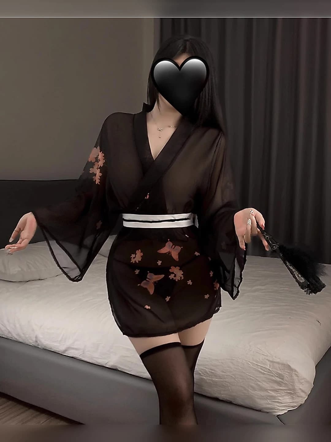 Women's plus size sheer chiffon kimono-style sexy robe, V-neck, all-season
