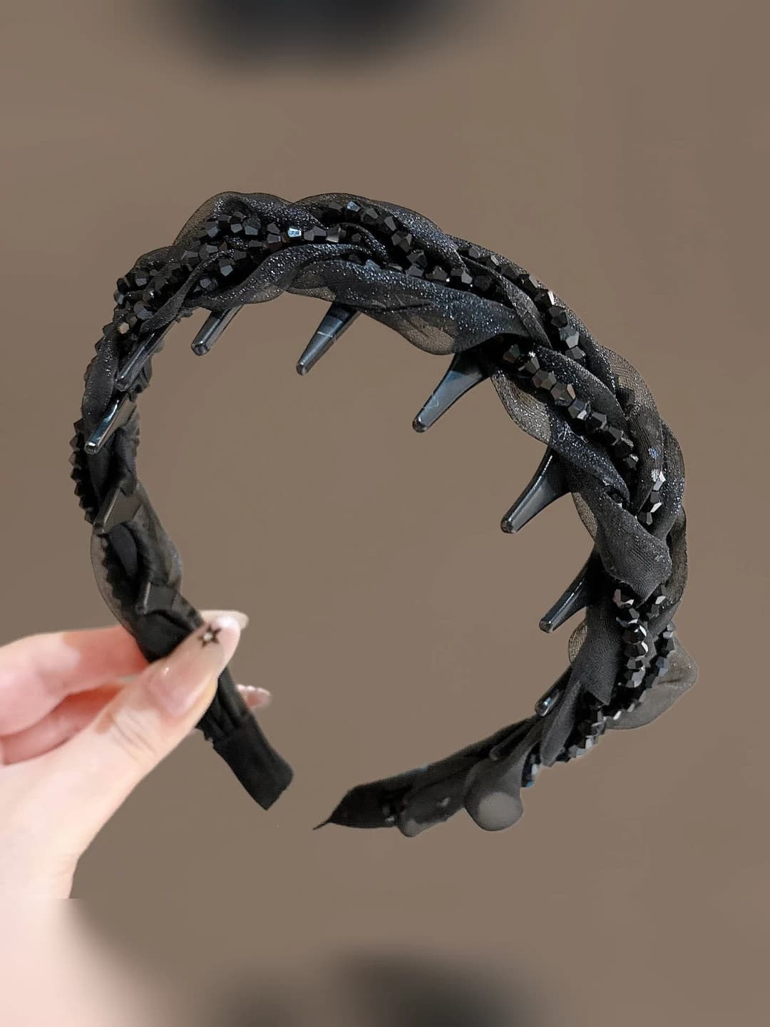 1# Black tulle rhinestone acrylic headband