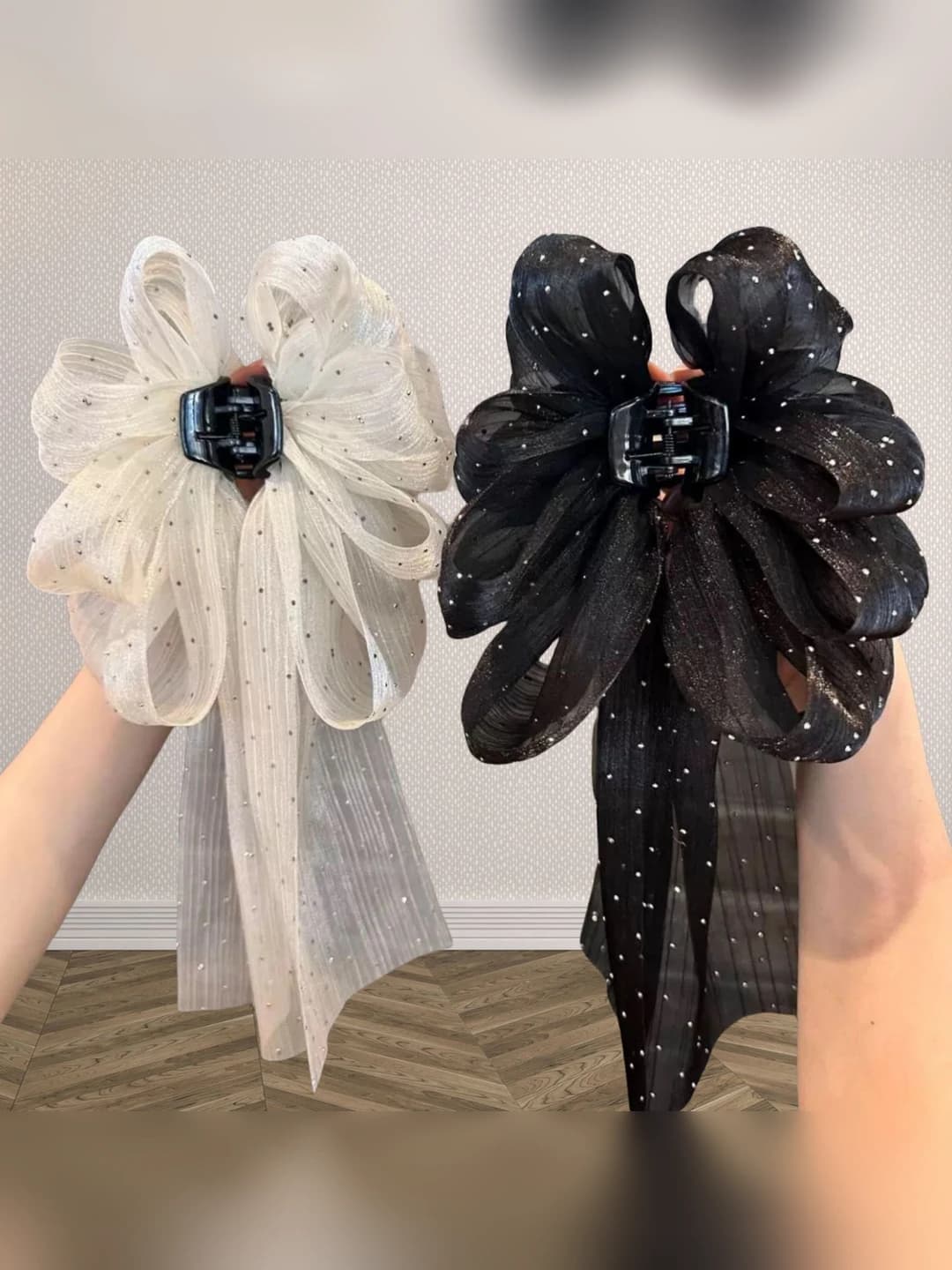Women's hair clips and combs: tulle bow, little chanel style, handmade, fresh and sweet, tulle bow hair clips and combs