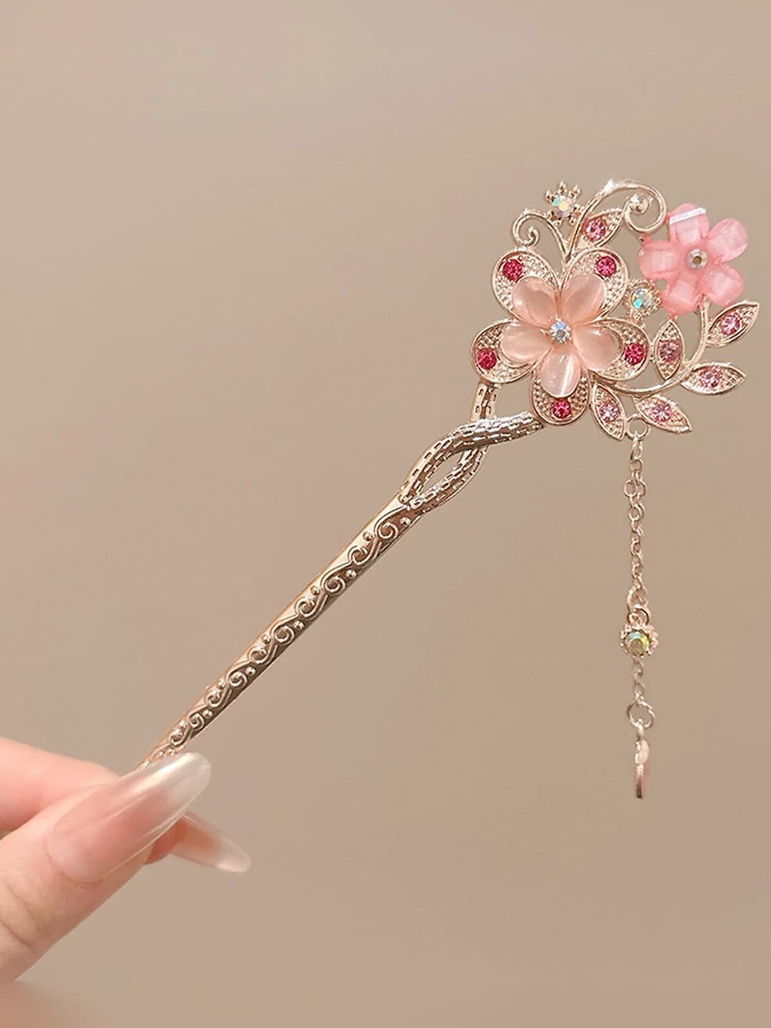1# Pink flowers hairpin